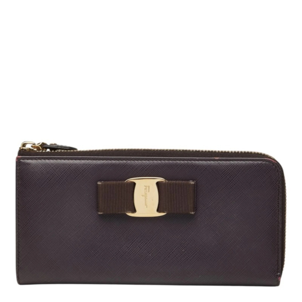 Salvatore Ferragamo Vara Ribbon Long Wallet, Purple Leather, Women's